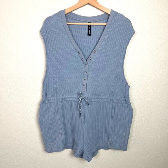 Urban Outfitters Out from Under Women's XS Baby Blue Ty Waffle Romper Lounge - Picture 2 of 10